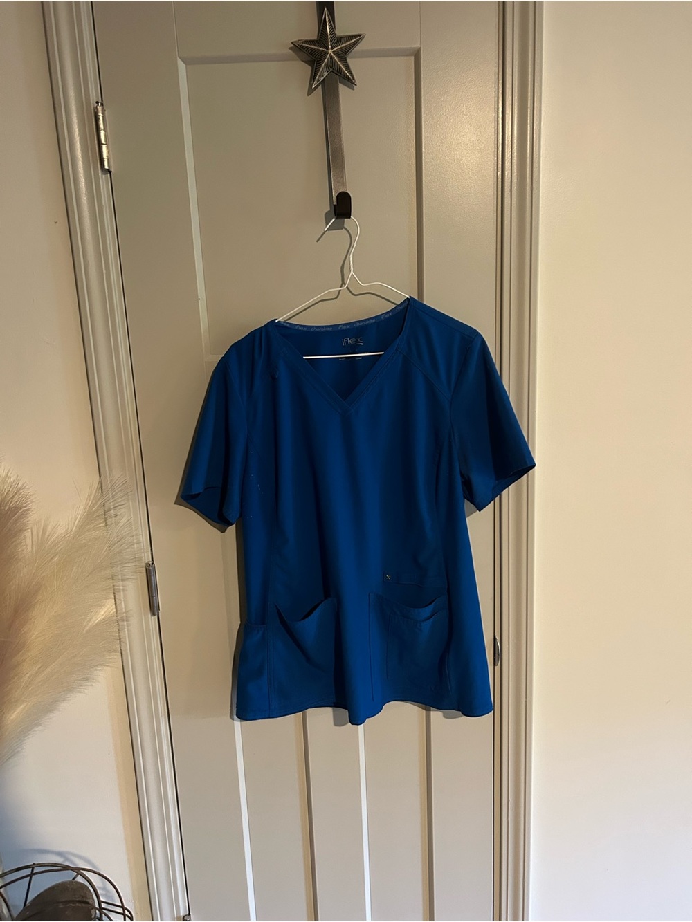 Cherokee Blue V-Neck Short Sleeve Scrub Top